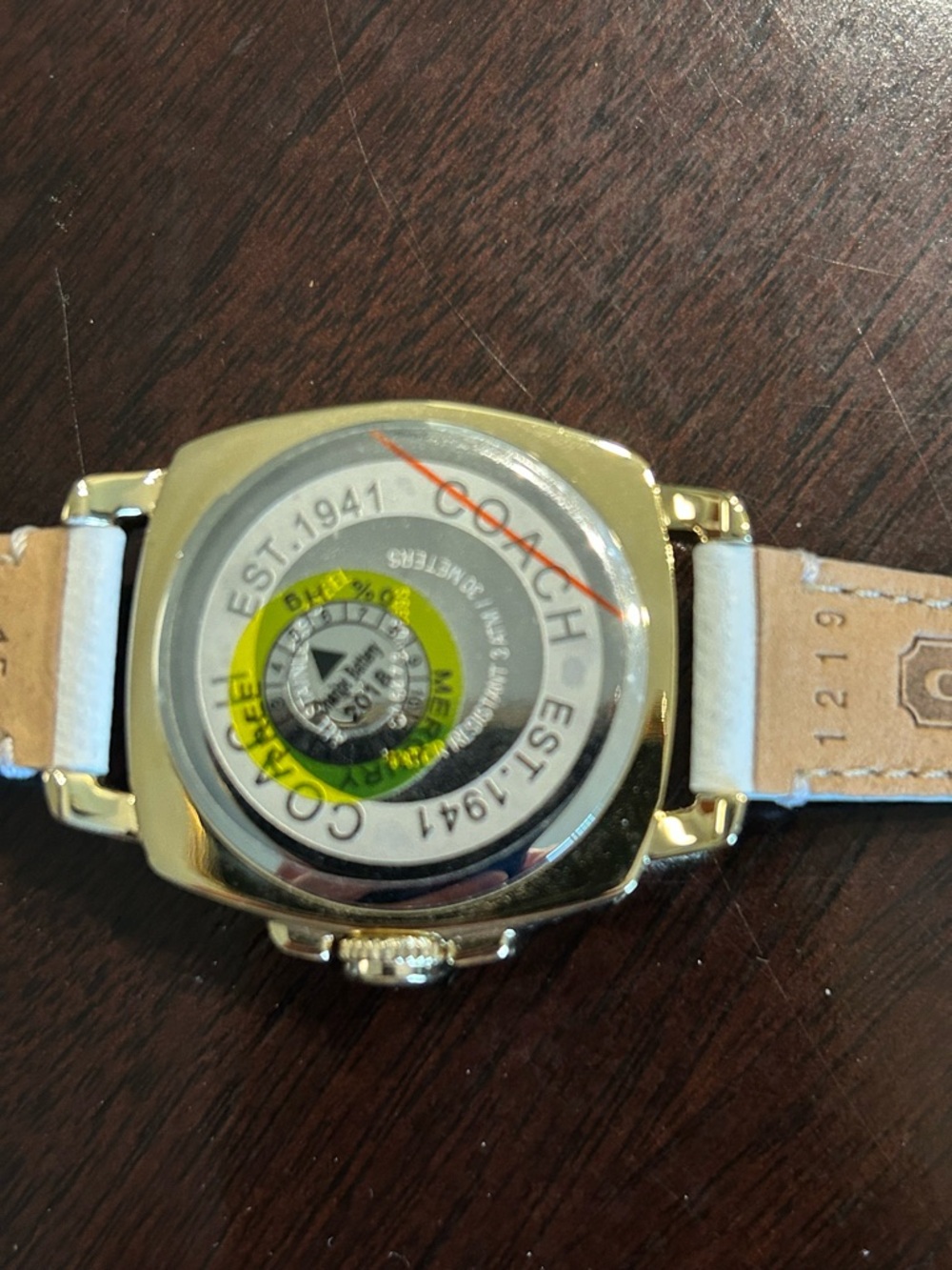 Coach Gold-Tone Boyfriend Crystal Bezel 35mm Watch with White Leather Strap - Picture 4 of 8